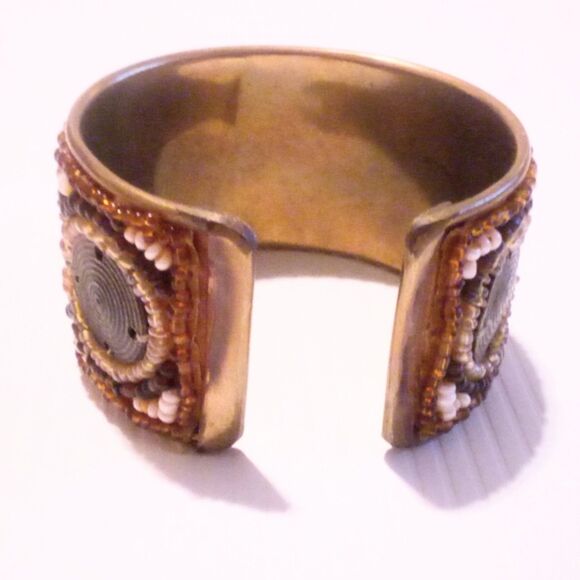 Boho Inspired Beaded Brass Cuff Bracelet - Picture 5 of 5